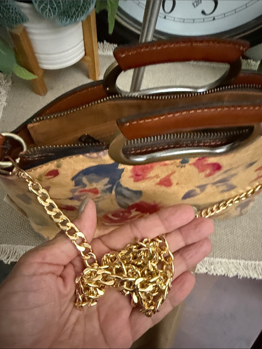 Patricia Nash Yellow Floral Top-Handle Shoulder Bag with Gold Chain - Picture 15 of 15